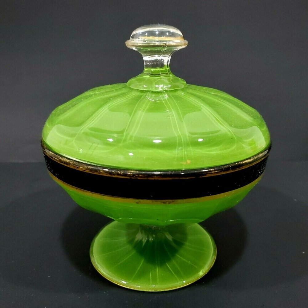 Vintage green Candy jar stemmed with lid